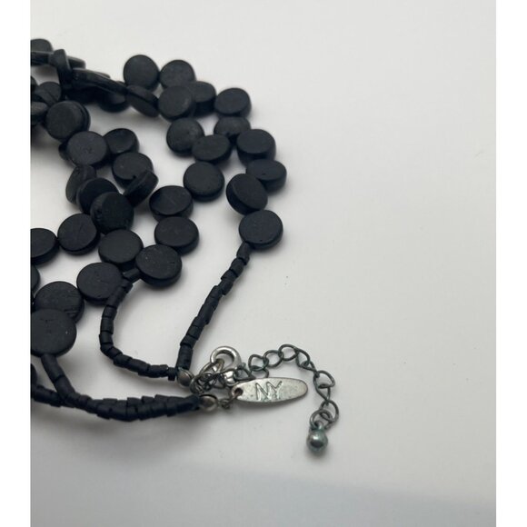 NY & Co Black Beaded Necklace Abalone Shell Statement Pendant Mother of Pearl - Picture 7 of 7